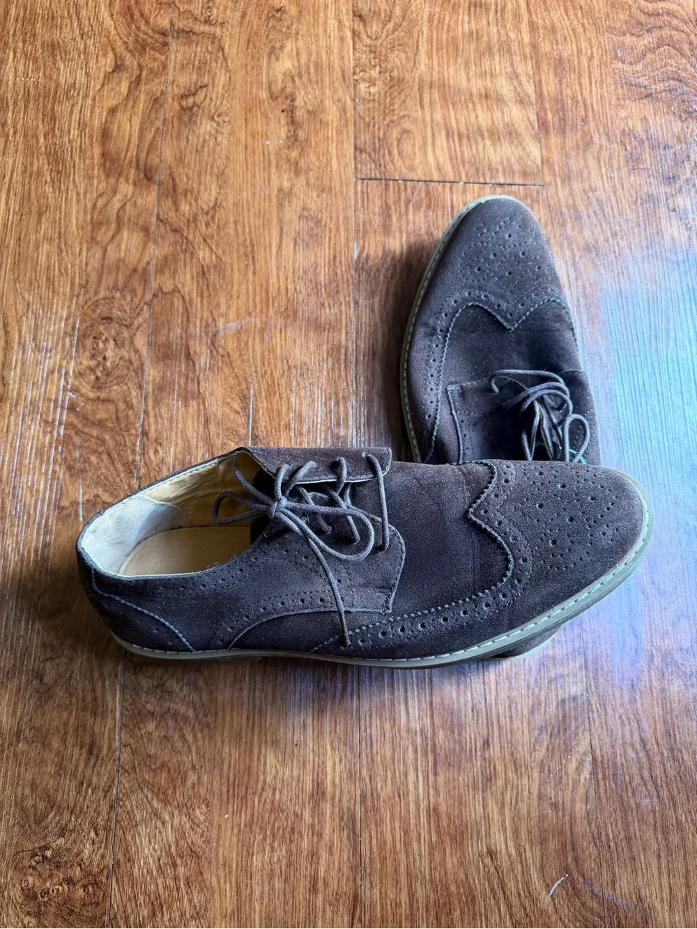 Men's Brown Suede Wingtip Derby Lace-Up Shoes